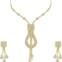 Bridal Jewellery Set for Women | Golden White Stone Necklace with Matching Earrings | Wedding Engagement Festival Jewellery Collection-picture-54