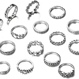 shining diva fashion Latest Stylish Metal Boho Midi Finger Rings for Women and Girls - Set of 15 (D12981r), Silver-picture-47