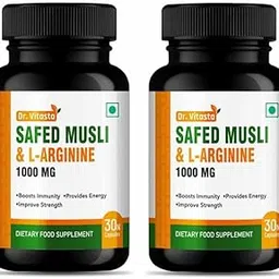 DR. VITASTA Safed Musli & L-Arginine 1000 Mg | Supports Energy Production | Support Endurance | Optimizes Workout & Energy (30 Capsules)-image-7