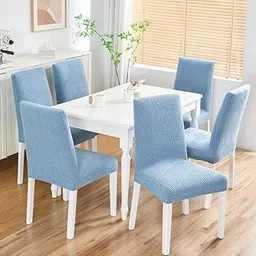 HOMETHREADS Stretchable Elastic Jacquard Chair Seat Cover – Removable & Washable, Durable Seat Protector for Dining Room, Kitchen, Restaurant & Party Chairs (Blue, Pack of 6)-picture-25