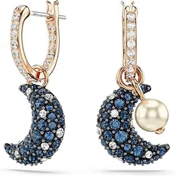 swarovski Luna Drop Earrings, Asymmetrical Design, Moon, Multicolored, Rose Gold-Tone Plated For Women-picture-38
