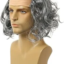myaddiction Old Man Balding Wig Cap Balding Crazy Scientists Wig For Halloween Weddings Favors Gray Curly Hair-picture-31