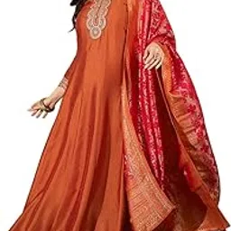shewill Gown for Women - Orange Vichitra Silk Zari Sequence Thread and Cording Embroidered Ethnic Gown with Flared Design for Women-picture-42