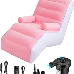 Yindella Inflatable Recliner Sofa with 2-in-1 Electric Pump - Portable Thickened Plush Air Lounge Sofa Chair for Home, Office, Beach, and Travel and Outdoor Camping Use (Pink)-picture-19