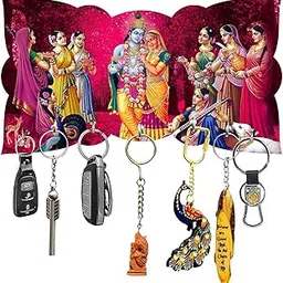 Wall Crafters Wooden Key Holder for Wall – Stylish Wall Mounted Key Organizer with Multiple Hooks for Home & Office Décor (Shree Krishna Ji(Style 1))-image-85