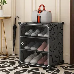 EVRUM 3 Shelf DIY Shoe Rack Plastic - Multi-Purpose Home Plastic Shelves, PP Home Shoe Rack with Door for Entryway, Chappal Slipper Shoe Stand (BLACK, 1-DOOR-3-SHELF)-image-42