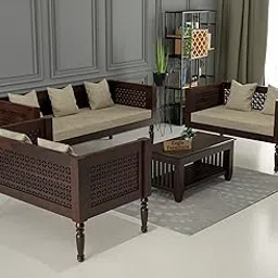 Eagle Furniture Sheesham Wooden Sofa for Living Room | Rosewood Cushion Sofa | Solid Wood Sofa Set Without Small Pillow for Lounge (Walnut, 7 Seater)-picture-23