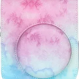 ZENKO PU Leather Protective Camera Case Pouch Compatible with Instant Mini 12 Instant Camera Carrying Bag with Adjustable Shoulder Strap- Blue/Pink Watercolor-picture-63