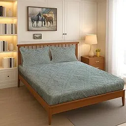 300 TC Embossed Sherpa Warm Elastic Fitted Double bedsheet Cotton King Size for Winter King Size(78X72X8 Inch) with 2 Pillow Covers Size (18x28 Inches) (Green)-picture-10