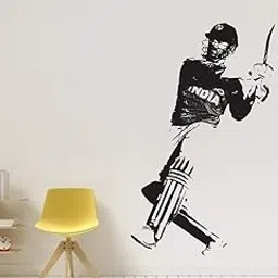 DivineDesigns™ MS Dhoni Shot Playing Vinyl Wall Sticker (Standard Size, Multicolour), Pack of 1-picture-13