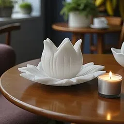 Eakdant White Marble Lotus Tea Light Candle Holder, 8 cm Diameter, Handcrafted Decorative Piece for Home, Meditation and Puja-picture-49