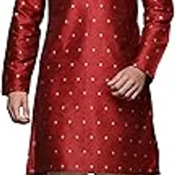 indo era Men Silk Polka Dots Jacquard Straight Regular Kurtas-picture-23