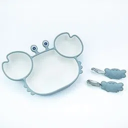 Starkiddo® Cute Crab Silicone Suction Plate for Babies & Toddlers | Premium Cartoon Baby Feeding Set | Baby-Led Self Feeding Training Divider Plate with Easy Grip Handle Spoon & Fork (Light Blue)-image-12