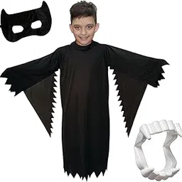 Kaku Fancy Dresses Polyester Black Ghost Costume For Kids With Vampire Teeth & Face Mask For Halloween Horror Costume Party For Boys & Girls-image-54