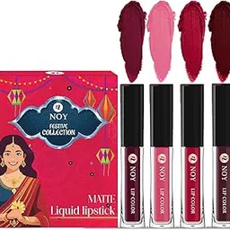 noy Lipstick For Dusky Skin Tone Festival Pack of 4 Stunning Matte Lipstick Colors Wine, Peach, Cherry Pink, Coffee Wine Shades-picture-46