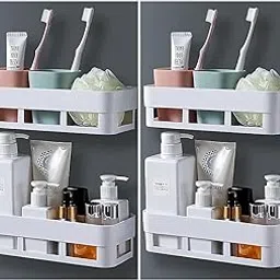 Claiez Plastic Bathroom Organiser, Self Adhesive Bathroom Shelf for Wall, Washroom Organizer, Bathroom Rack Stand Without Drilling (4 Pcs)-picture-19