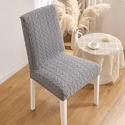 HOMETHREADS Stretchable Elastic Jacquard Chair Seat Cover – Removable & Washable, Durable Seat Protector for Dining Room, Kitchen, Restaurant & Party Chairs (Grey, Pack of 1)-image-7