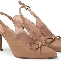 Women’s Nude Nappa Heels | Stylish Slingback Pumps with Bow | Elegant Party & Office Wear High Heel Sandals for Women and Girls-image-25