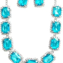 Blue Stone Necklace Set for Women & Girls Jewellery Trendy Necklace with Earrings Stylish Bridal Wedding Jewellery set for Anniversary & Festive Occasions-image-14
