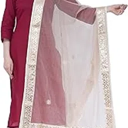 a r silk Women's Gotta Patti Work Orgenza White Regular Dupattas & Chunnis-picture-23