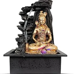 AAHNA Enterprises Shiva Water Fountain Lord Shiva Fountain Indoor Tabletop Decorative Water Fountain for Home Living Room Garden Office Cars Big Size LED Spiritual Meditation Relaxing God Statue image 1