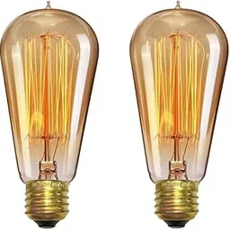 Vintage Edison Style ST64 Tungsten Filament Bulb, E27 Base, Amber Glass, 40W-60W, Warm White 2200K-2700K, Decorative Light for Home and Cafe Pack of 2 image 1