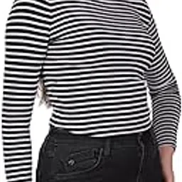 namo9 Mock Turtleneck Striped Top, Long Sleeve, Black and White, Casual Wear-picture-55