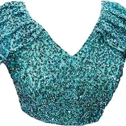 vihu fashion Women's Velvet Solid Cap Sleeve Blouse (Hanging Sequins Rama_Rama_38)-picture-21