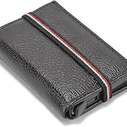 mensch Surplus Pop-up Elastic Card Holder for Unisex, Metal with Attached Leather Having 2 Slip Pockets, Up to 6-7 Cards Card Case image 1