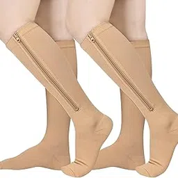 Athbavib 2 Pairs Zipper Compression Socks, 15-20 mmHg Closed Toe Compression Stocking with Zipper for Women and Men-picture-33