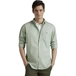 louis philippe Men's Over Dyed Solid Premium Slim fit Casual Shirt with Washed Look & Soft Hand Feel-picture-29