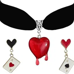 niqipok Queen Of Hearts Necklaces Earrings Set for Women Queen of Hearts Earrings Red Heart Black Choker Necklace Cosplay Accessories Halloween Jewelry-picture-39