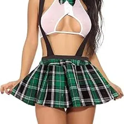 x-night Women's Cotton Summer Trendy Schoolgirl Uniform Dress Babydoll Set Role Play Mini Plaid Skirt Dress-picture-19