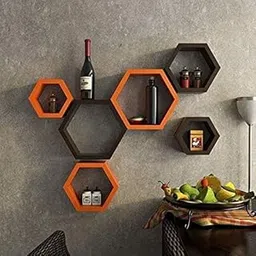 ARTFUL HAND CRAFTS Set of 6 Red Hexagon Floating Shelves – Stylish Wooden Racks for Home, Living Room, Office, and Gift Decor-picture-14