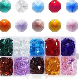 LONGWIN Lot 100pcs 1 Hole Multicolor Color Glass Octagon Beads, Crystal Prism Suncatcher Beads Chandelier Parts Replacement Beads DIY Lamp Hanging Pendant-picture-28