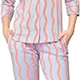 beebelle Women's Cotton Neon Wave Printed Shirt & Pyjama Night Suit Set 1119-picture-25