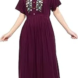 zeyo Women's Rayon Floral Embroidery Ghera Above The Knee Nighty Night gown 5683-picture-49