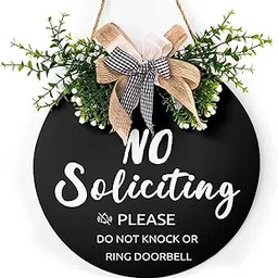 No Soliciting Sign for House Wreath 12”X12” No Soliciting Door Hanger with Buffalo Check Plaid Bow Please Do Not Knock Rustic Wooden Sign Funny No Soliciting Sign for Home Porch Yard Decor-picture-22