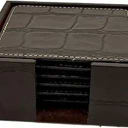 Luxxora Genuine Leather Square Shaped Coasters Set of 6| Heat-Resistant, Durable & Non-Slip Coasters for Home & Office I Perfect for Any Beverage (Color - Brown)-picture-17