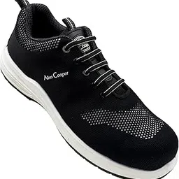 Allen Cooper Safety Shoe ACF 11740 | Lightweight, Knitted Fabric Upper, Double Density PU Sole, 200J Composite Toe, Metal Free Sneaker | Size 09 UK/India Black-image-1
