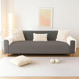 Glassiano Premium Waterproof Faux Rabbit Fur Sofa Armrest Cover 2 Piece 50x60 cm (Cream)-image-36