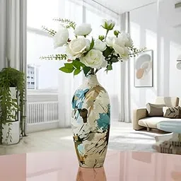 Homing Thistle Stylish Glossy Meena Finish Flower Vase for Home Décor Sabai Grass Vase (11 inch, Multicolor) (Abstract)-picture-28