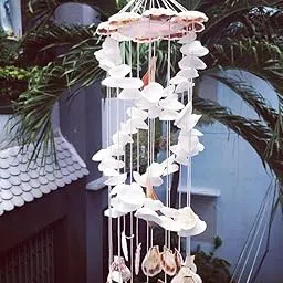 Shellkrafts Large and Beautiful White Spiral Artificial Sea Shell Unique Wind Chime | | 33'' Wind Chimes for Balcony Bedroom, Home Decor | Garden Decor | Unique Decor (33 Inches)-picture-10