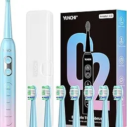 YUNCHI Electric Toothbrush for Adults, Kids Electric Toothbrush,Rechargeable Toothbrushes with 8 Brush Heads, Travel Case, 2 Min Timer, IPX7 Waterproof, 5 Modes, Blue and Pink-picture-11