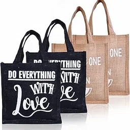 kuber industries Lunch Bag | Jute Carry Bag | Lunch Handbag | Lunch Bags for office | Reusable Lunch Bag with Handle | Tiffin Carry Lunch Hand Bag | Small | Pack of 4 | Multi-picture-13