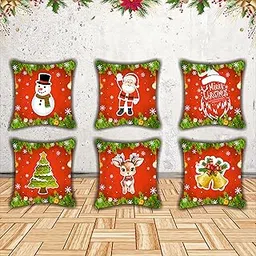 Party Baazaar Christmas Decorative Printed Velvet Cushion/Throw/Pillow Covers | Christmas Decoration Items for Home (Pack of 6, Multi Color, Size: 16x16 inches)-picture-45