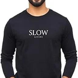 urgear Men's Stylish Casual Full-Sleeve Cotton Blended Crew Neck Black T-Shirt-picture-10