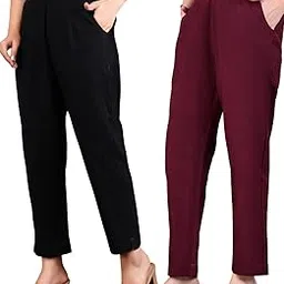 gamyam Women's Pure Cotton Ankle Length Solid Formal Trouser Pants for School, Office, Casual etc.(Combo)-picture-39