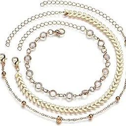 ruvee Bohemian Collection Designer Gold Plated Set of 3 Different Anklet for Women & Girls (Three Piece, Not Pair)-picture-52