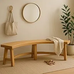 ReTree Furniture Oak Wood Curved Bench | Handcrafted Solid Wood Bench for Living Room, Dining Room, Entryway & Hallway | Multipurpose Wooden Seating Furniture for Home, Garden & Patio (Natural Finish)-picture-14